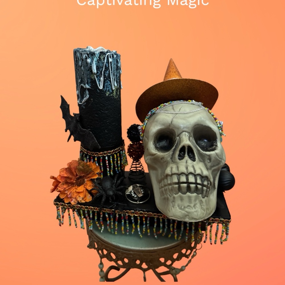 Halloween Skull Decor with Orange Hat